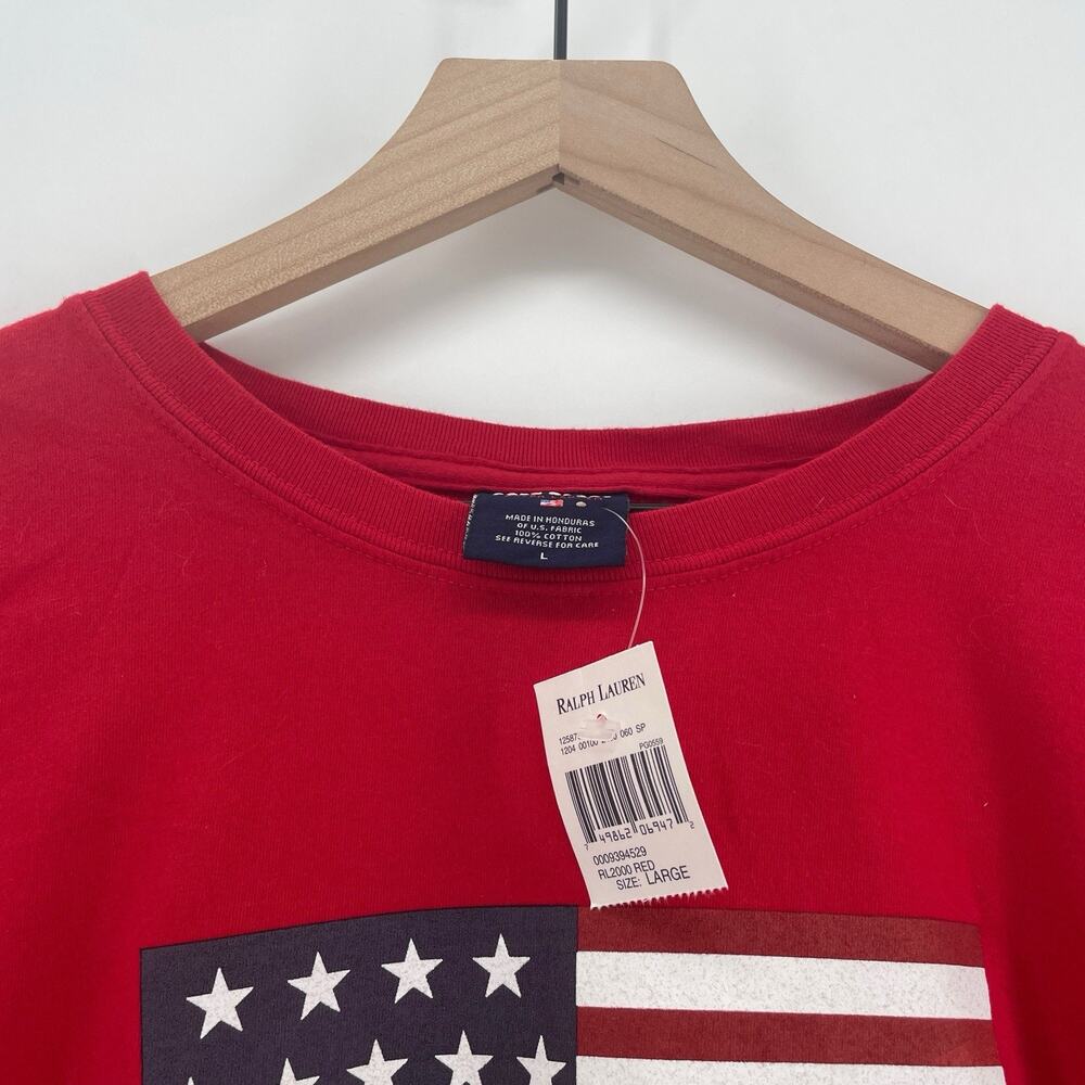NWT VTG 90s Ralph Lauren Polo Sport T Shirt Men Large Flag Red‎ Americana Crew - Picture 2 of 6